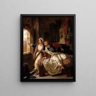 Rebecca et Ivanhoé blessé - Eugène Delacroix — framed artwork on a wall