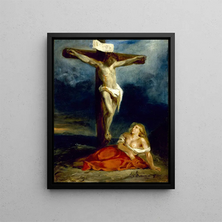 Saint Mary Magdalene at the foot of the cross - Eugène Delacroix — framed artwork on a wall