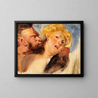 Satyr embracing a nymph - Eugène Delacroix — framed artwork on a wall