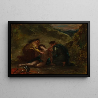 Saint Sebastian with Saint Irene and assistant - Eugène Delacroix — framed artwork on a wall