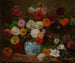 Still life with dahlias, zinnias, hollyhocks, and plums - Eugène Delacroix — artwork view