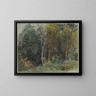 The Edge of a Wood at Nohant - Eugène Delacroix — framed artwork on a wall