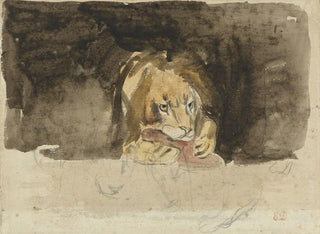 Lion carnivore vu de face sur un fond sombre - Eugène Delacroix — artwork view