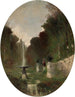 Romantic landscape painting with fountain - Eugène Deshayes — artwork view