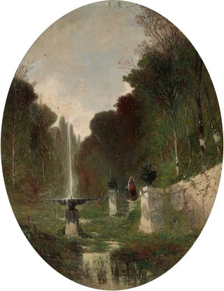 Romantic landscape painting with fountain - Eugène Deshayes — artwork view