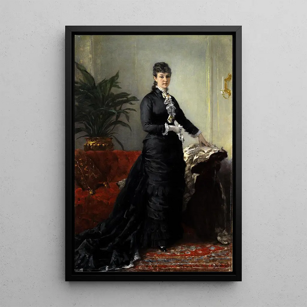 Young woman in long black dress - Eugène Faure — framed artwork on a wall
