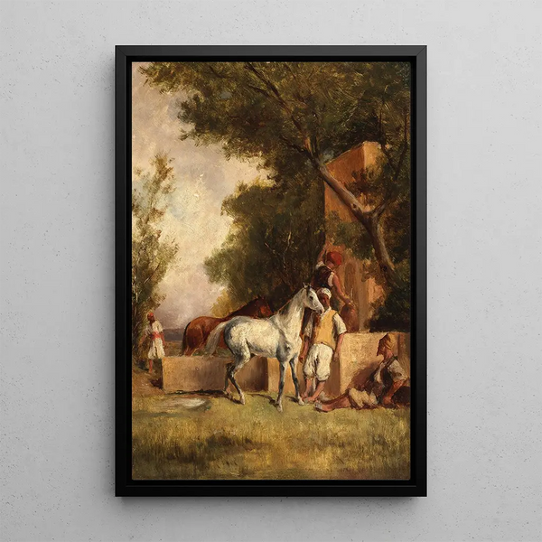 A Stop at the Fountain - Eugène Fromentin — framed artwork on a wall