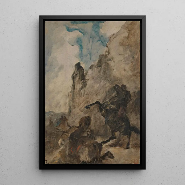 Lion Hunt - Eugène Fromentin — framed artwork on a wall