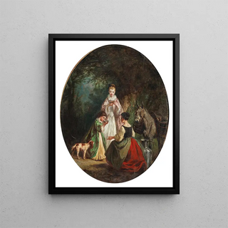 Refreshment in the forest - Eugène Gab — framed artwork on a wall