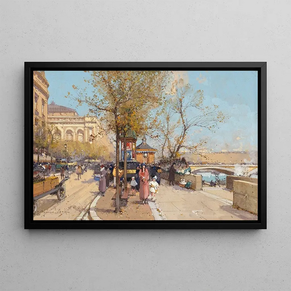 Promenade au bord de la Seine - Eugène Galien-Laloue — framed artwork on a wall
