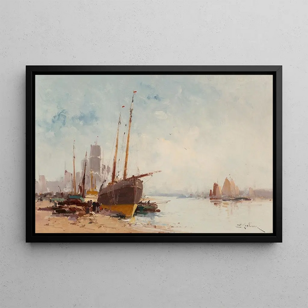 Boats at the Port - Eugène Galien-Laloue — framed artwork on a wall
