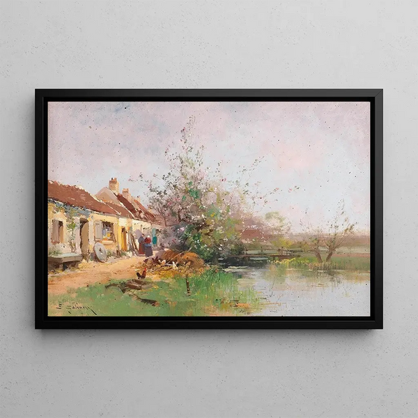 Spring Day by the Stream - Eugène Galien-Laloue — framed artwork on a wall