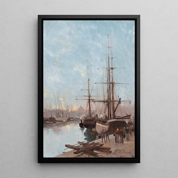 Scene of port - Eugène Galien-Laloue — framed artwork on a wall