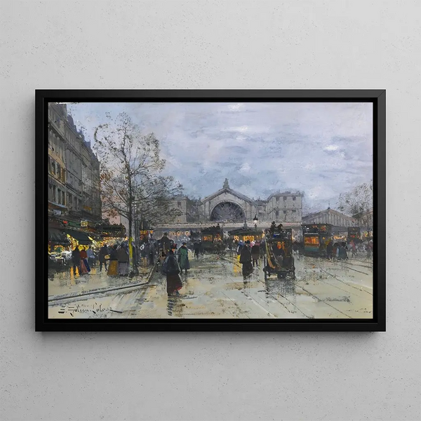 La Gare de l'Est - Eugène Galien-Laloue — framed artwork on a wall
