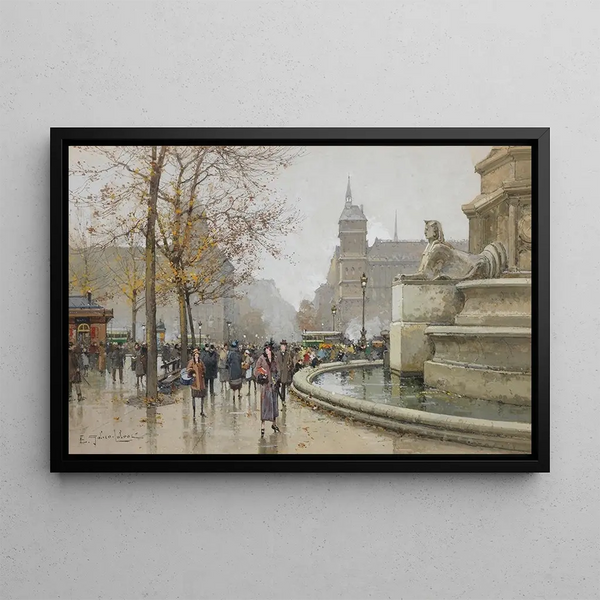 La fontaine du Palmier, place du Châtelet - Eugène Galien-Laloue — framed artwork on a wall