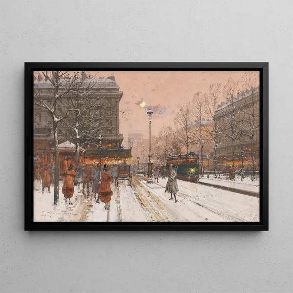 Le Grand Boulevard sous la neige - Eugène Galien-Laloue — framed artwork on a wall