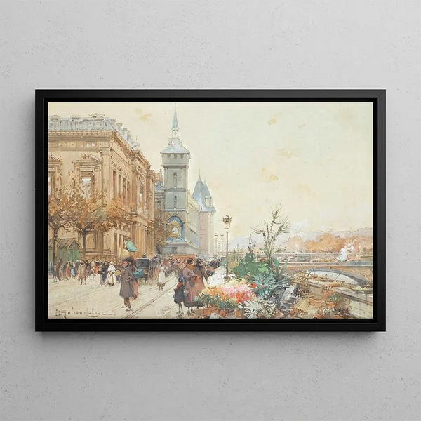 The Flower Market - Eugène Galien-Laloue — framed artwork on a wall