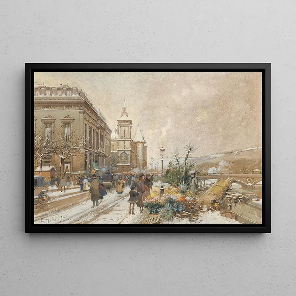 The Flower Market (Conflict of Cases) - Eugène Galien-Laloue — framed artwork on a wall