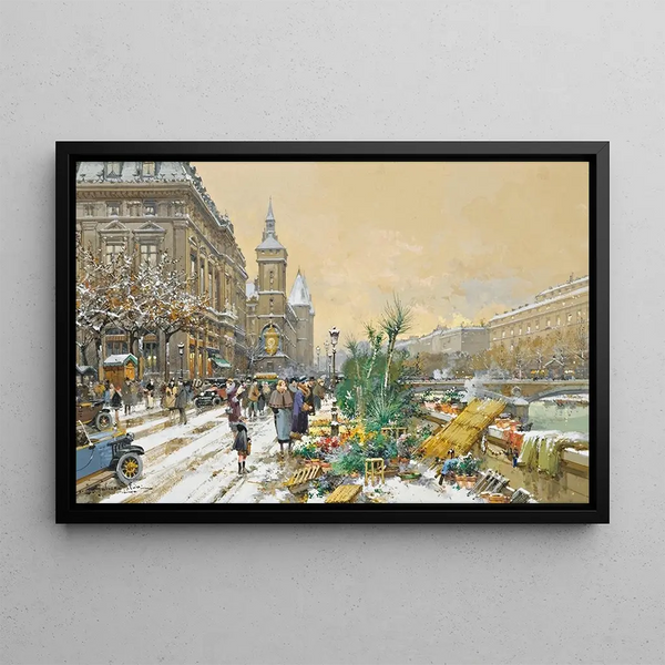 Le Quai aux Fleurs et la Conciergerie - Eugène Galien-Laloue — framed artwork on a wall
