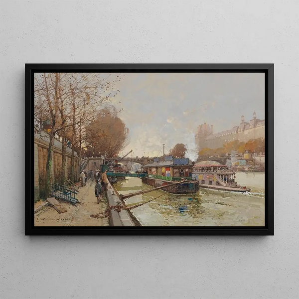 Le Quai de la Seine - Eugène Galien-Laloue — framed artwork on a wall