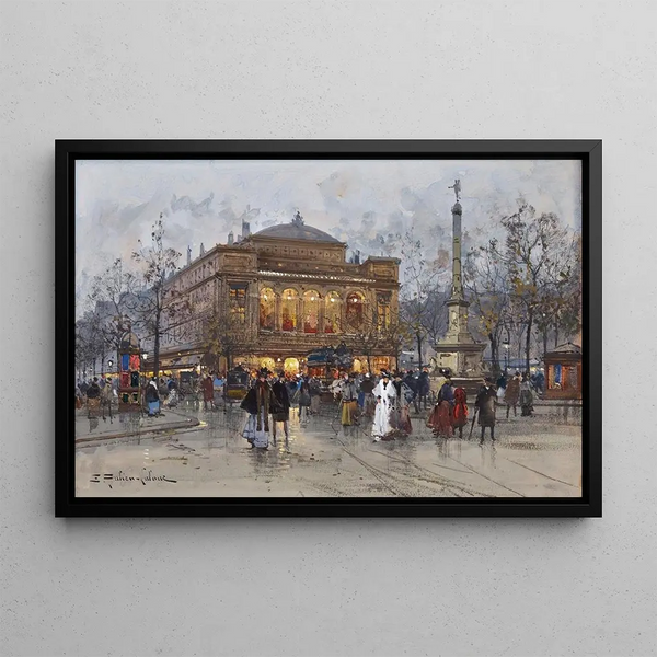 The Théâtre du Châtelet, Paris - Eugène Galien-Laloue — framed artwork on a wall