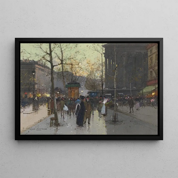 Flower Market Painting La Madeleine - Eugène Galien-Laloue — framed artwork on a wall