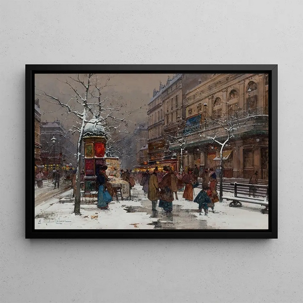 Boulevard de Paris en hiver - Eugène Galien-Laloue — framed artwork on a wall