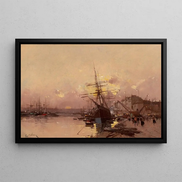 Port Breton at Twilight - Eugène Galien-Laloue — framed artwork on a wall