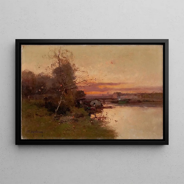 River at Sunset - Eugène Galien-Laloue — framed artwork on a wall
