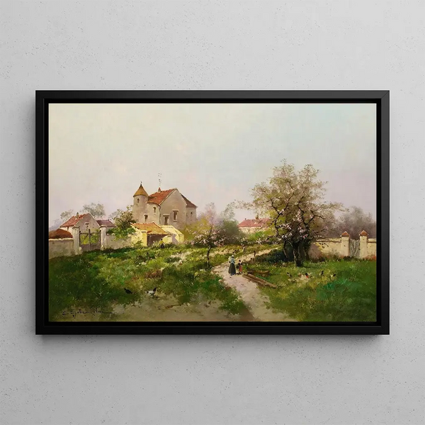 Rural scene in the suburbs of Barbizon - Eugène Galien-Laloue — framed artwork on a wall