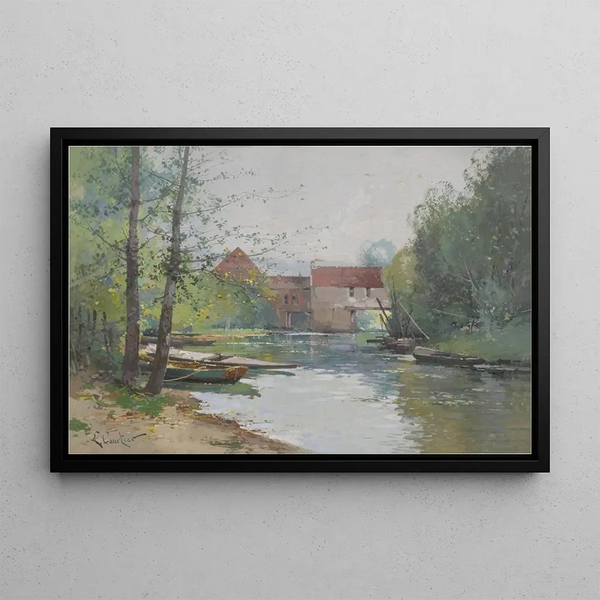 Old Mill of Dennemont - Eugène Galien-Laloue — framed artwork on a wall