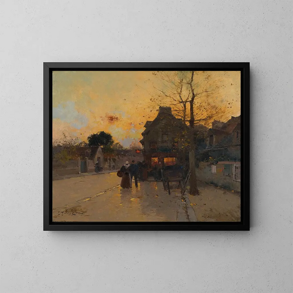 Village un soir d'automne - Eugène Galien-Laloue — framed artwork on a wall