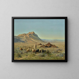 A Bedouin encampment - Eugène Girardet — framed artwork on a wall