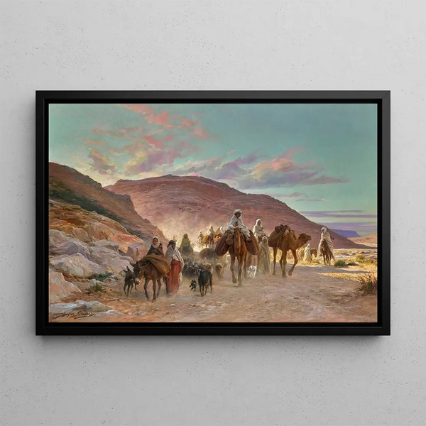 A caravan in the desert - Eugène Girardet — framed artwork on a wall