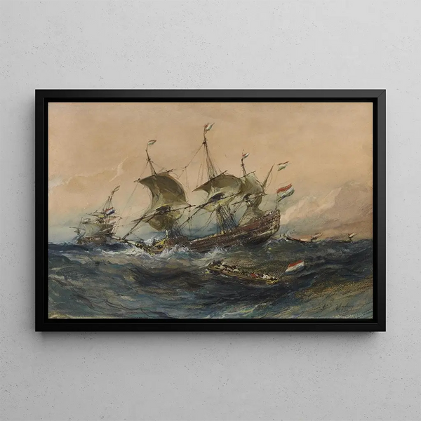 Ships Dutch in a Storm - Eugène Isabey — framed artwork on a wall
