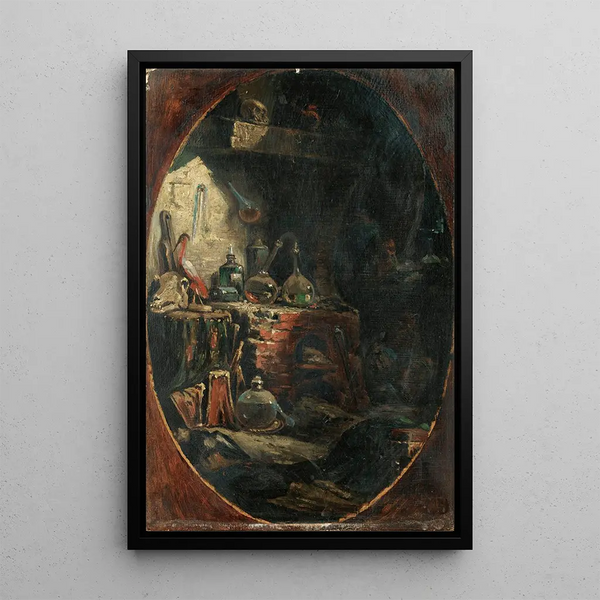 In the alchemist's workshop - Eugène Isabey — framed artwork on a wall