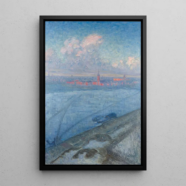 The city at sunset - Eugène Jansson — framed artwork on a wall