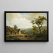 Landscape painting with cattle heading to the fields - Eugène Joseph Verboeckhoven — framed artwork on a wall