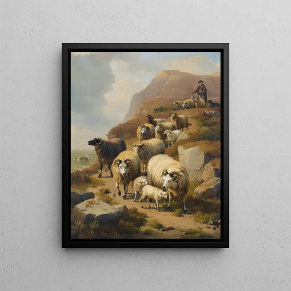 a Shepherd and His Flock - Eugène Joseph Verboeckhoven — framed artwork on a wall