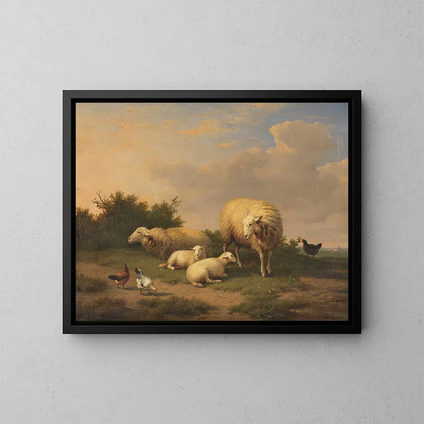 Sheep and lambs - Eugène Joseph Verboeckhoven — framed artwork on a wall