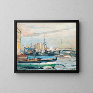Bateau sur la Seine - Eugène Louis Gillot — framed artwork on a wall