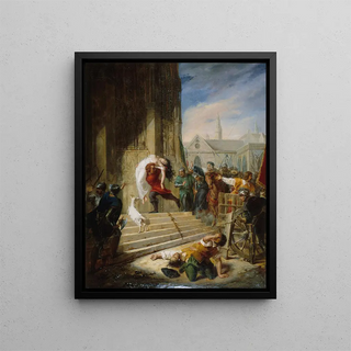 Quasimodo saving Esmeralda from her executioners - Eugénie Henry — framed artwork on a wall