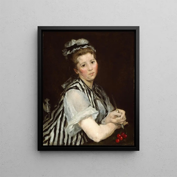 Girl with Cherries - Eva Gonzalès — framed artwork on a wall