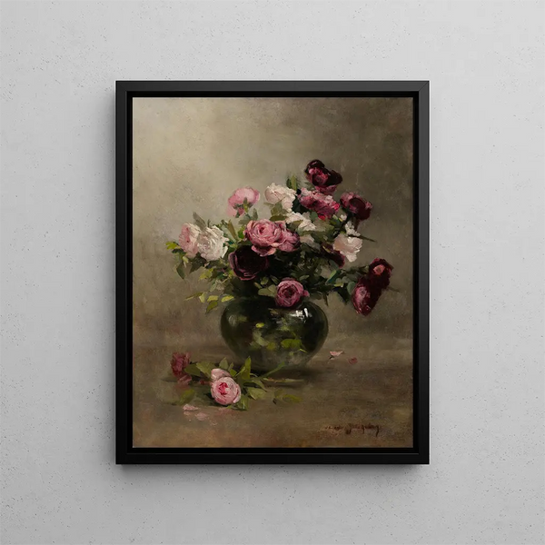 Vase de roses - Eva Gonzalès — framed artwork on a wall