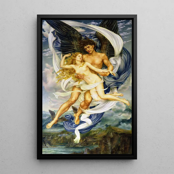 Borée et Orithye - Evelyn De Morgan — framed artwork on a wall