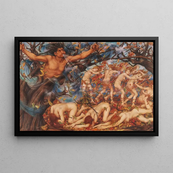Borée et les feuilles tombées - Evelyn De Morgan — framed artwork on a wall
