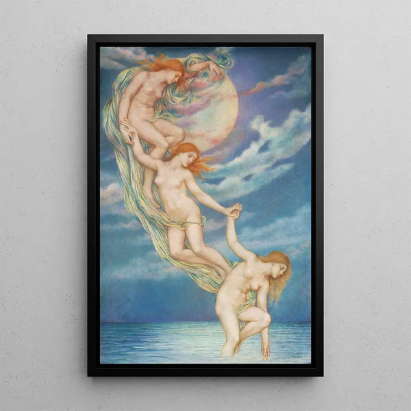 Rayons de lune plongeant dans la mer - Evelyn De Morgan — framed artwork on a wall