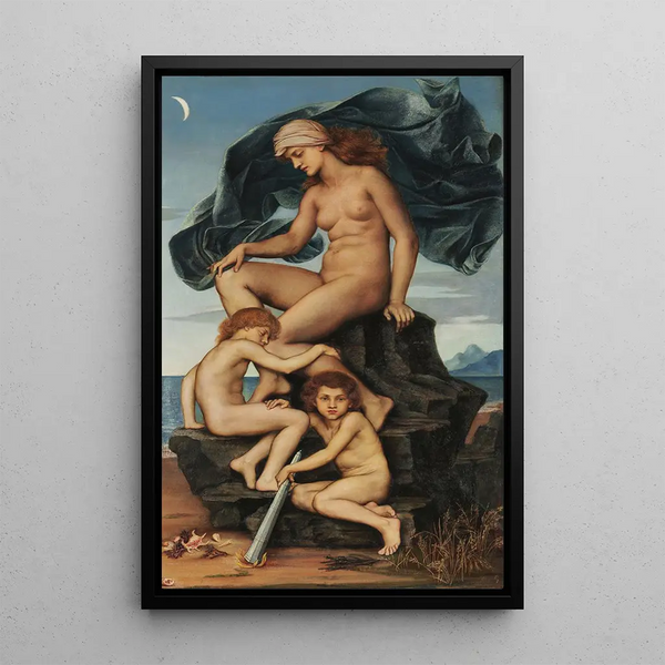 The Sleep and Death, children of the Night - Evelyn De Morgan — framed artwork on a wall