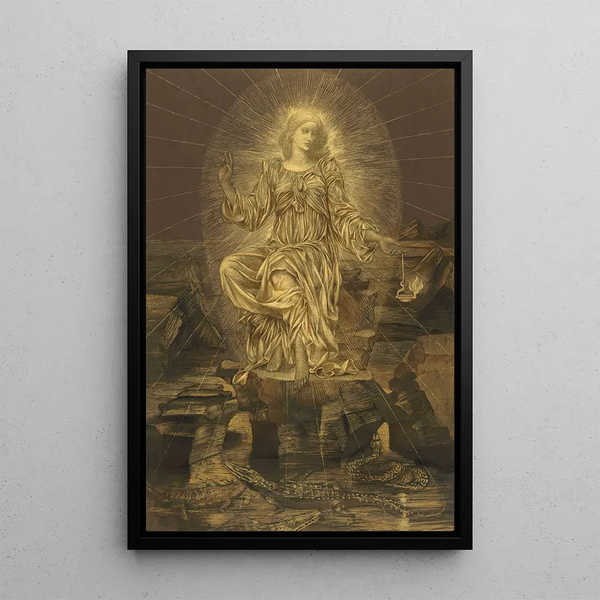 La lumière brille dans les ténèbres et les ténèbres ne l'ont pas comprise - Evelyn De Morgan — framed artwork on a wall