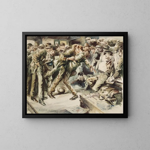 Bowling the boules player - Everett Shinn — framed artwork on a wall